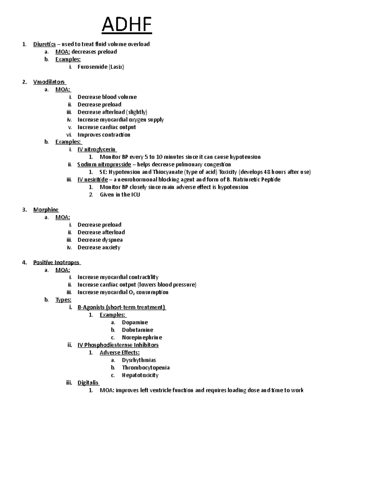 Cardiac Notes class notes - anatomy and physiology - Diuretics – used ...