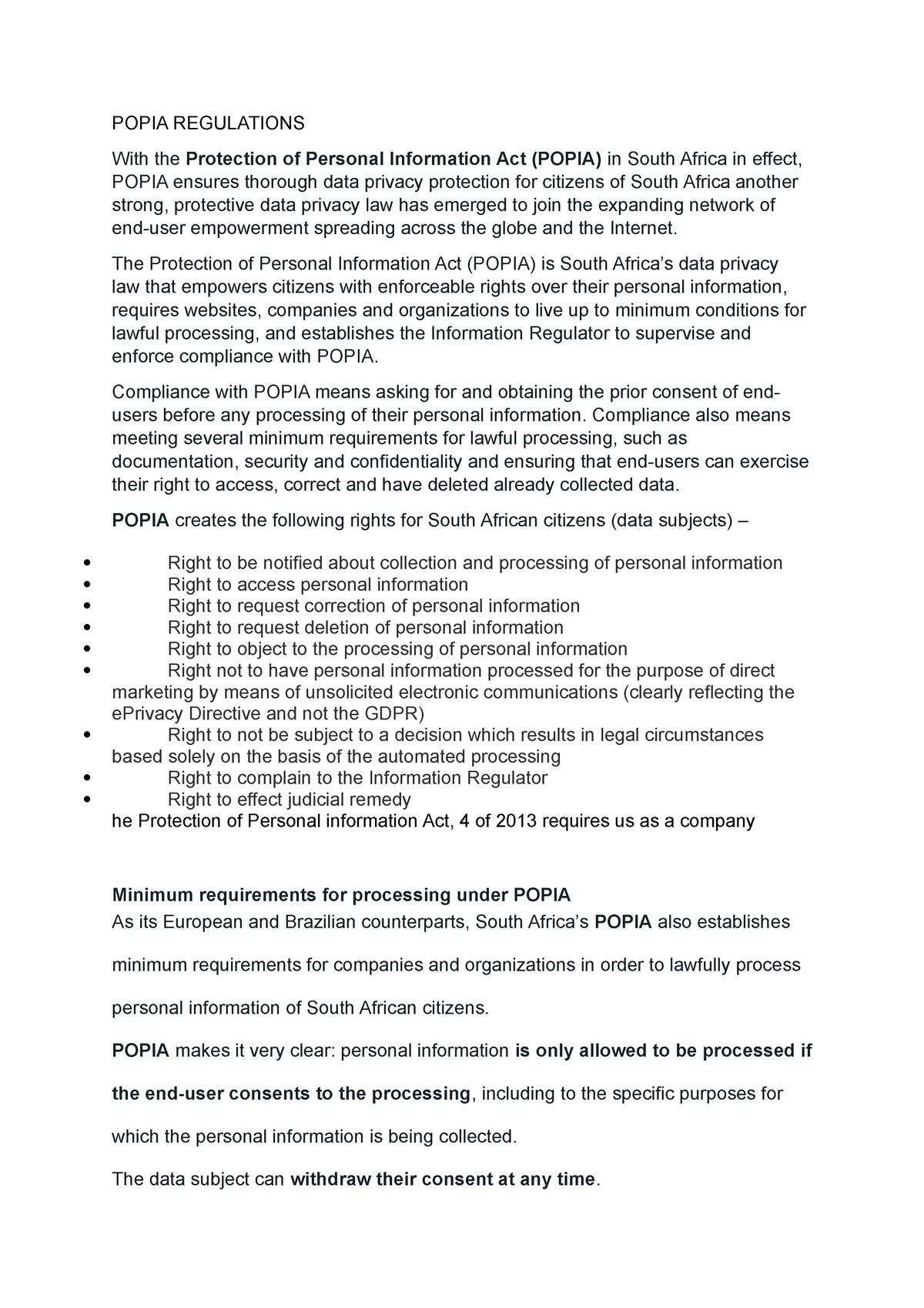 Popia Regulations Popia Regulations With The Protection Of Personal Information Act Popia In 7431