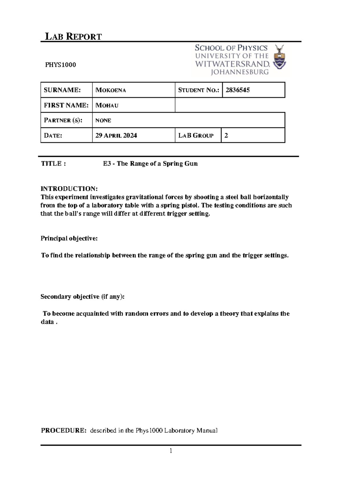 Annotated EXP03%20 %20Spring%20Gun%20 %20Finished - LAB REPORT SCHOOL ...