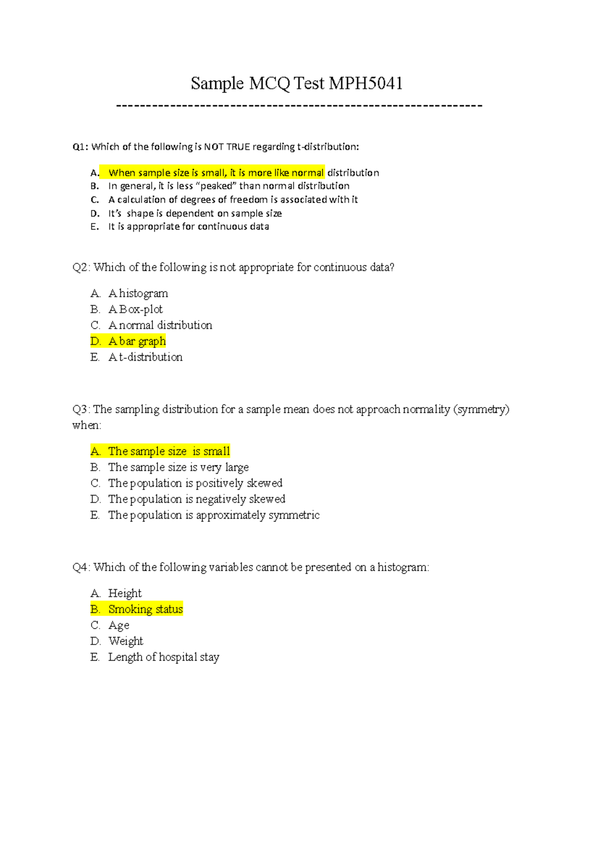 Sample Test MCQ for Uploding Sample MCQ Test MPH Q1 Which of the