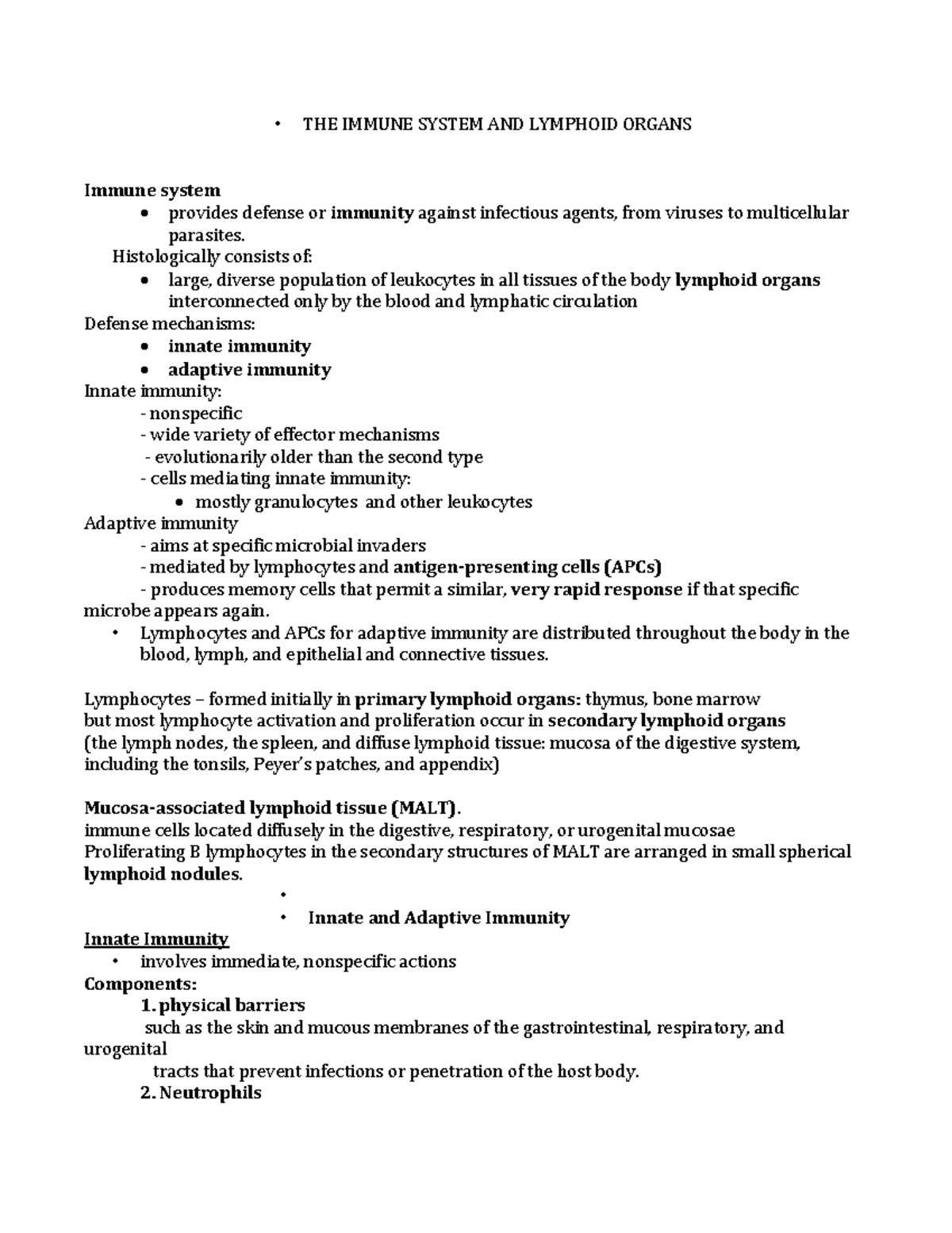 THE Immune System AND Lymphoid Organs 1 - • THE IMMUNE SYSTEM AND ...