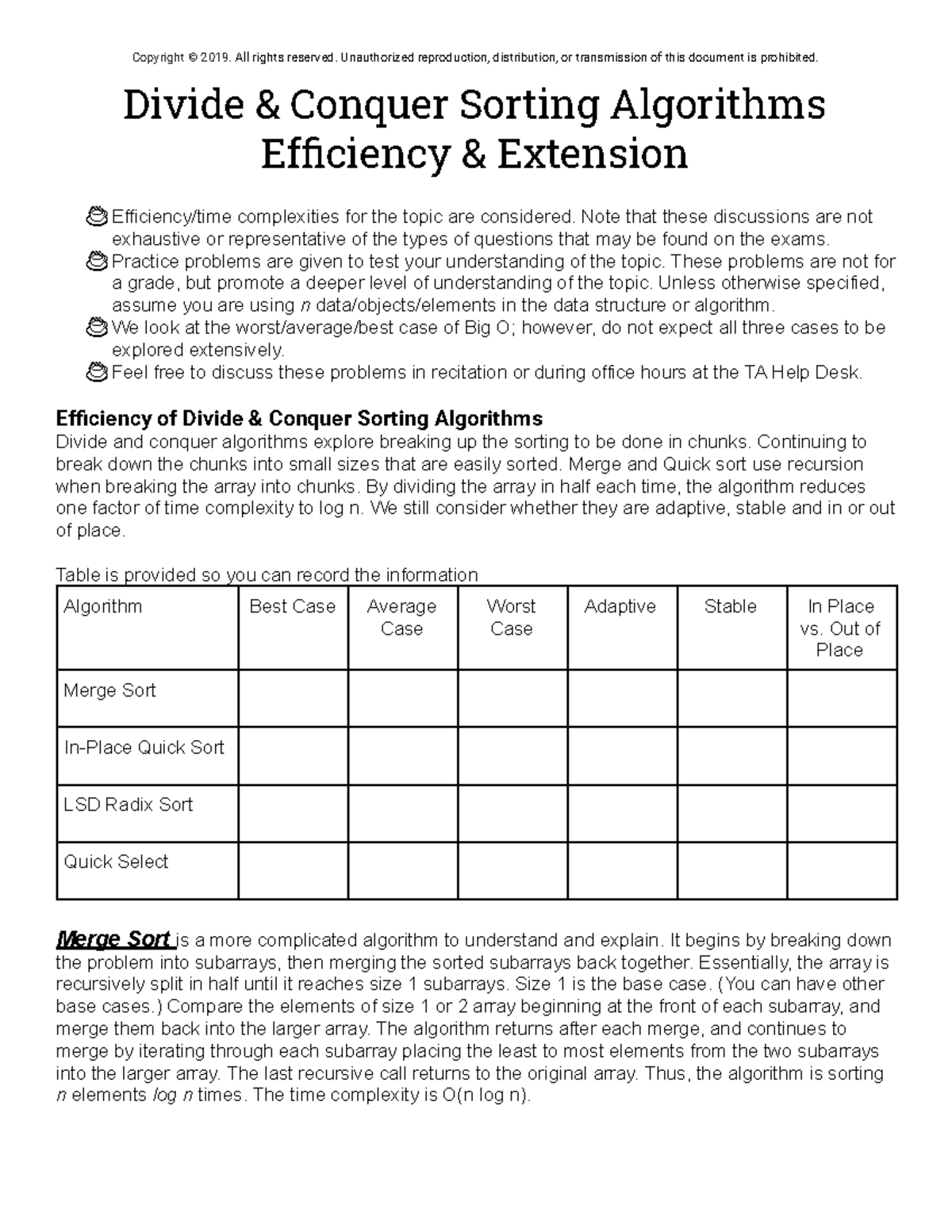 Divide & Conquer Sorting Algorithms Efficiency & Extension - Divide ...