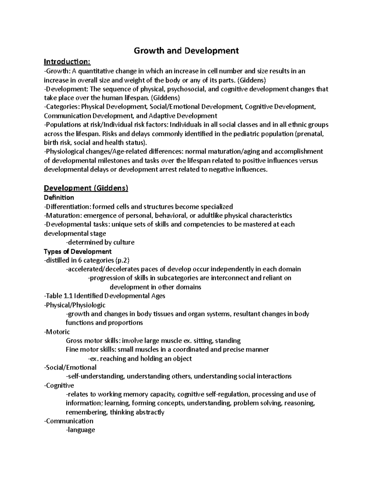 Exam 1 Growth and Development Notes - Growth and Development ...