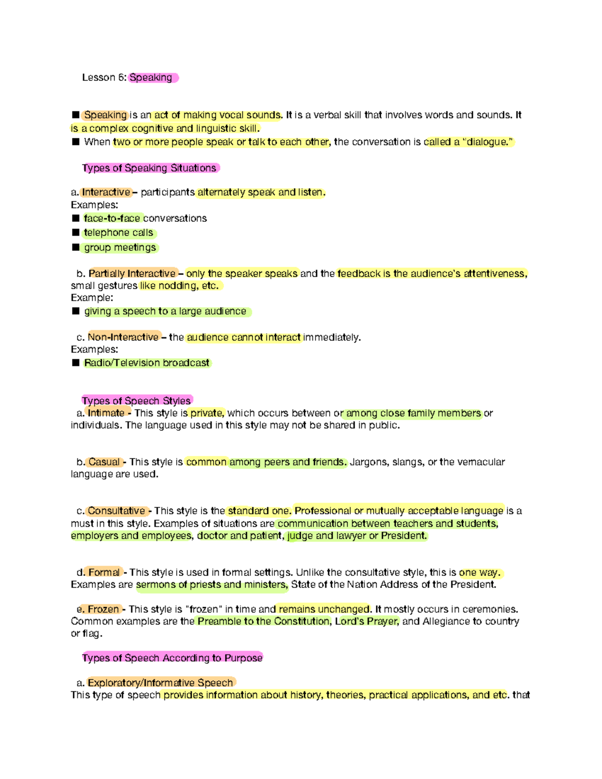 Speaking part2 - Lecture notes 2 - Purposive Communication and ...
