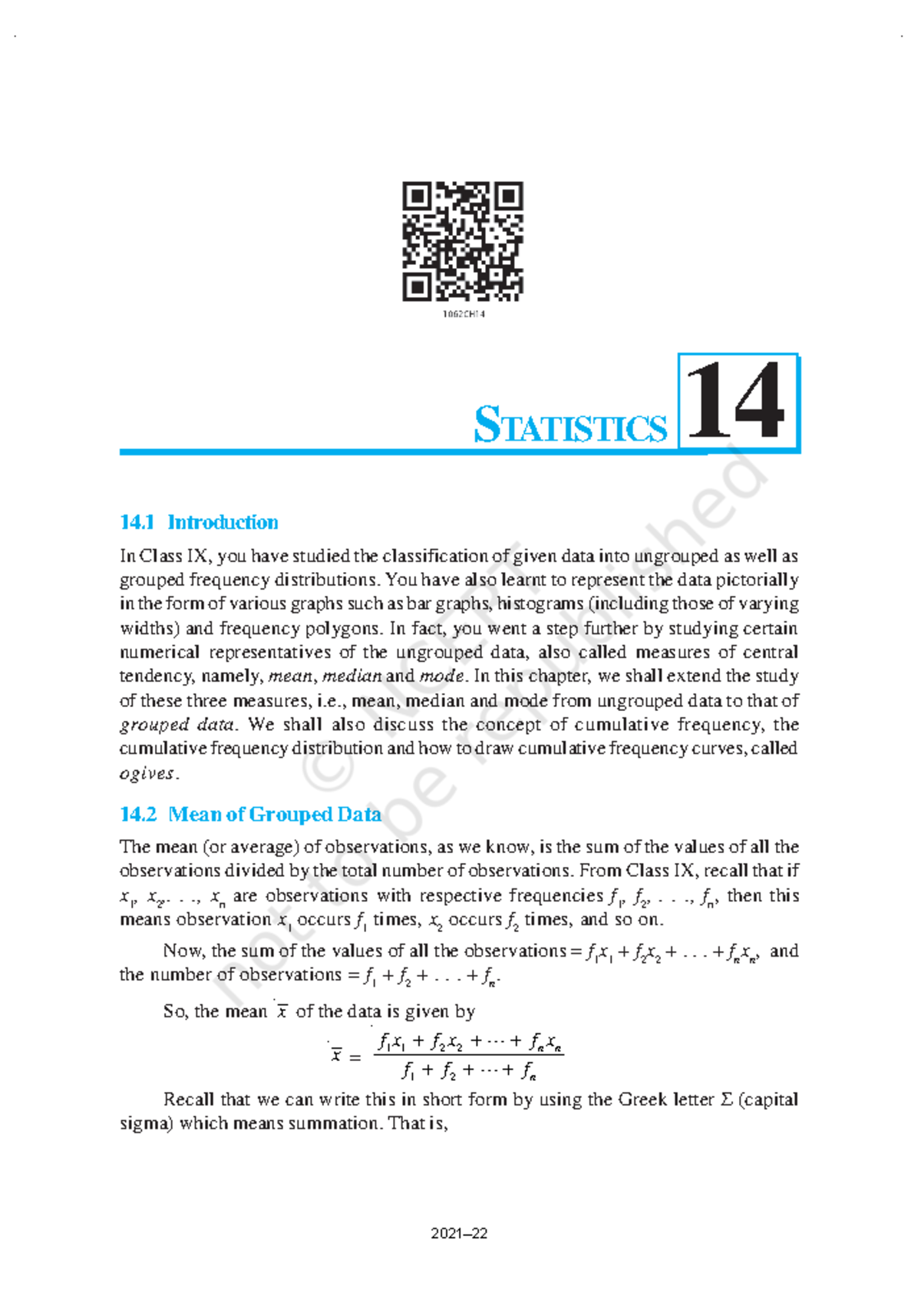 Chap14 statistic - Lecture notes 1-3 - Mathematics - SGBAU - Studocu