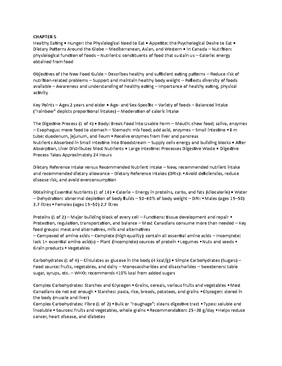 Chapter 5 hss notes - CHAPTER 5 Healthy Eating • Hunger: the ...
