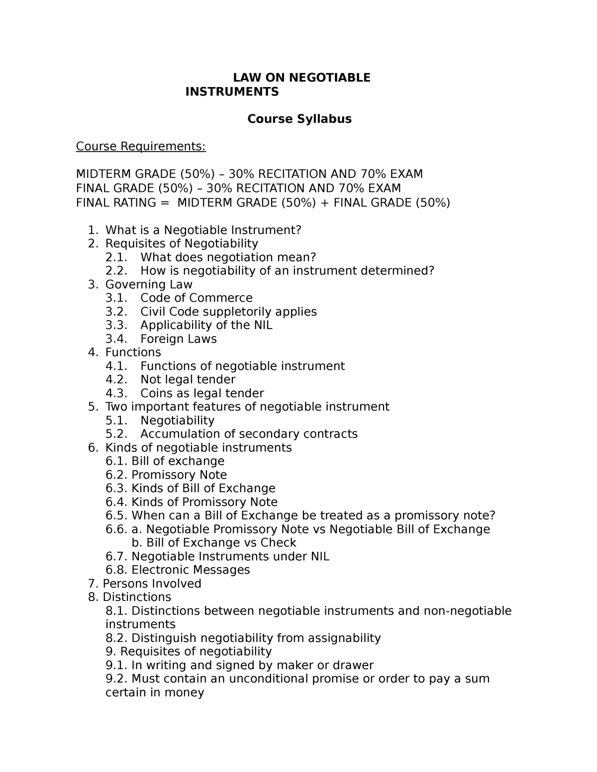 LAW ON Negotiable Instruments Syllabus LAW ON NEGOTIABLE   Thumb 1200 1553 