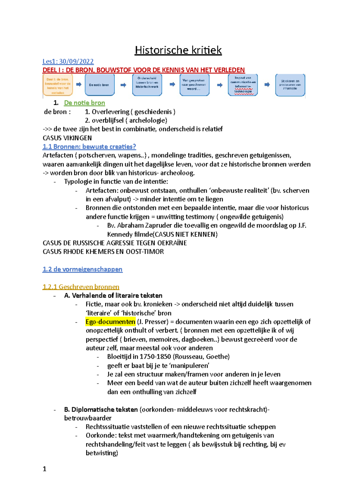 Historische Kritiek - Notities - Historische Kritiek Les1: 30/09/ DEEL ...