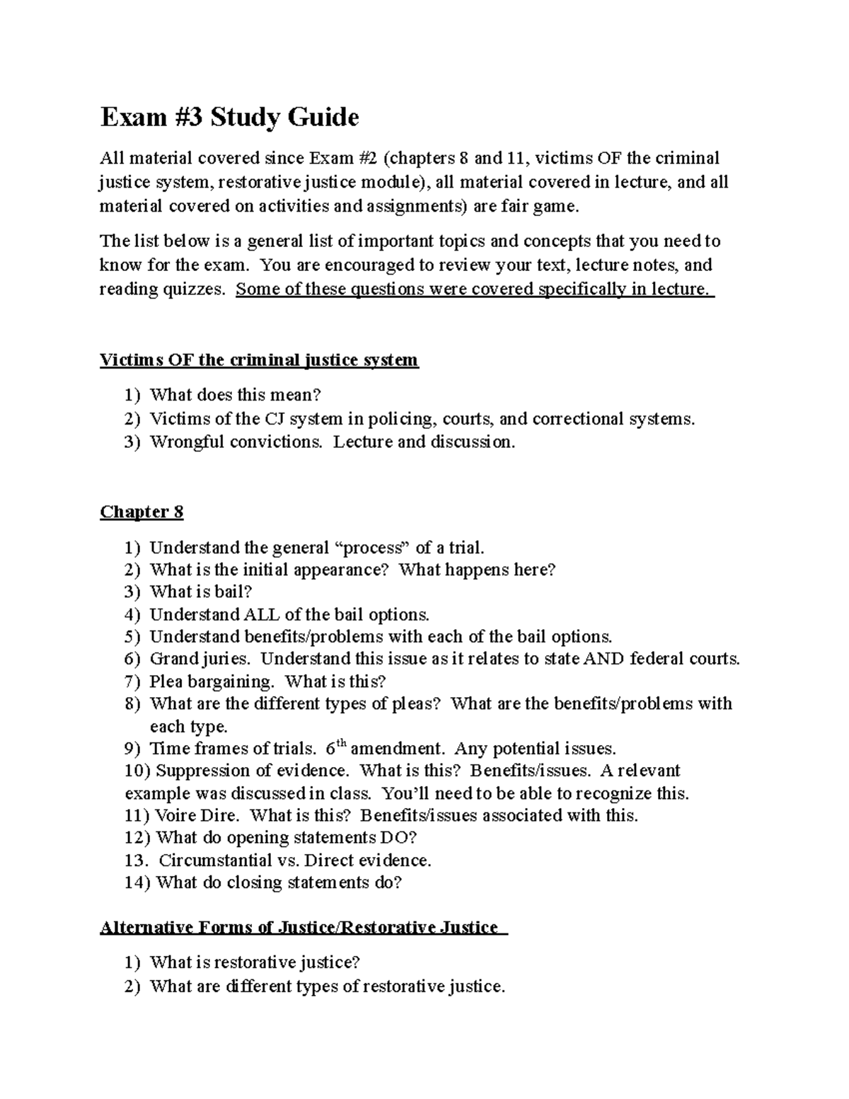 Exam #3 Study Guide - Exam #3 Study Guide All Material Covered Since ...