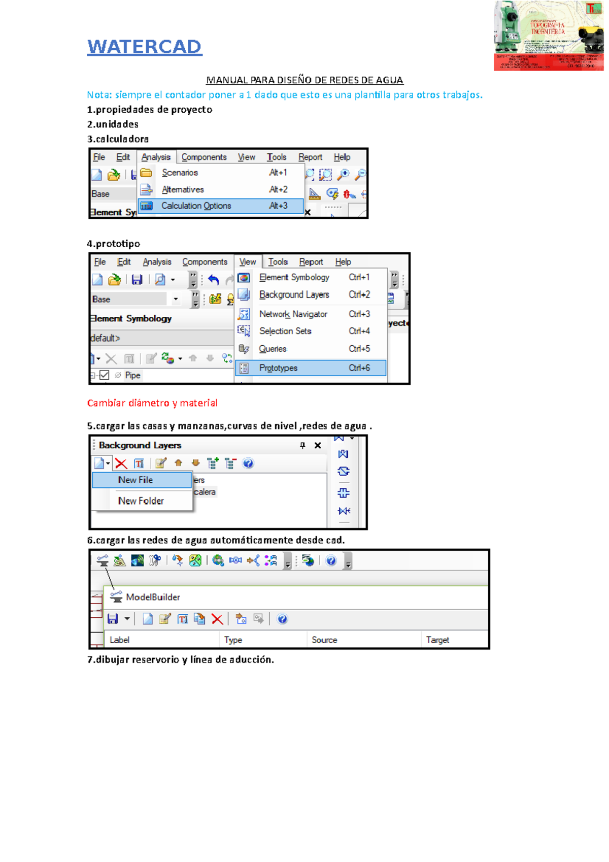 Pasos PARA Diseño EN Watercad UNA BREVE GUIA - MANUAL PARA DISEÑO DE ...