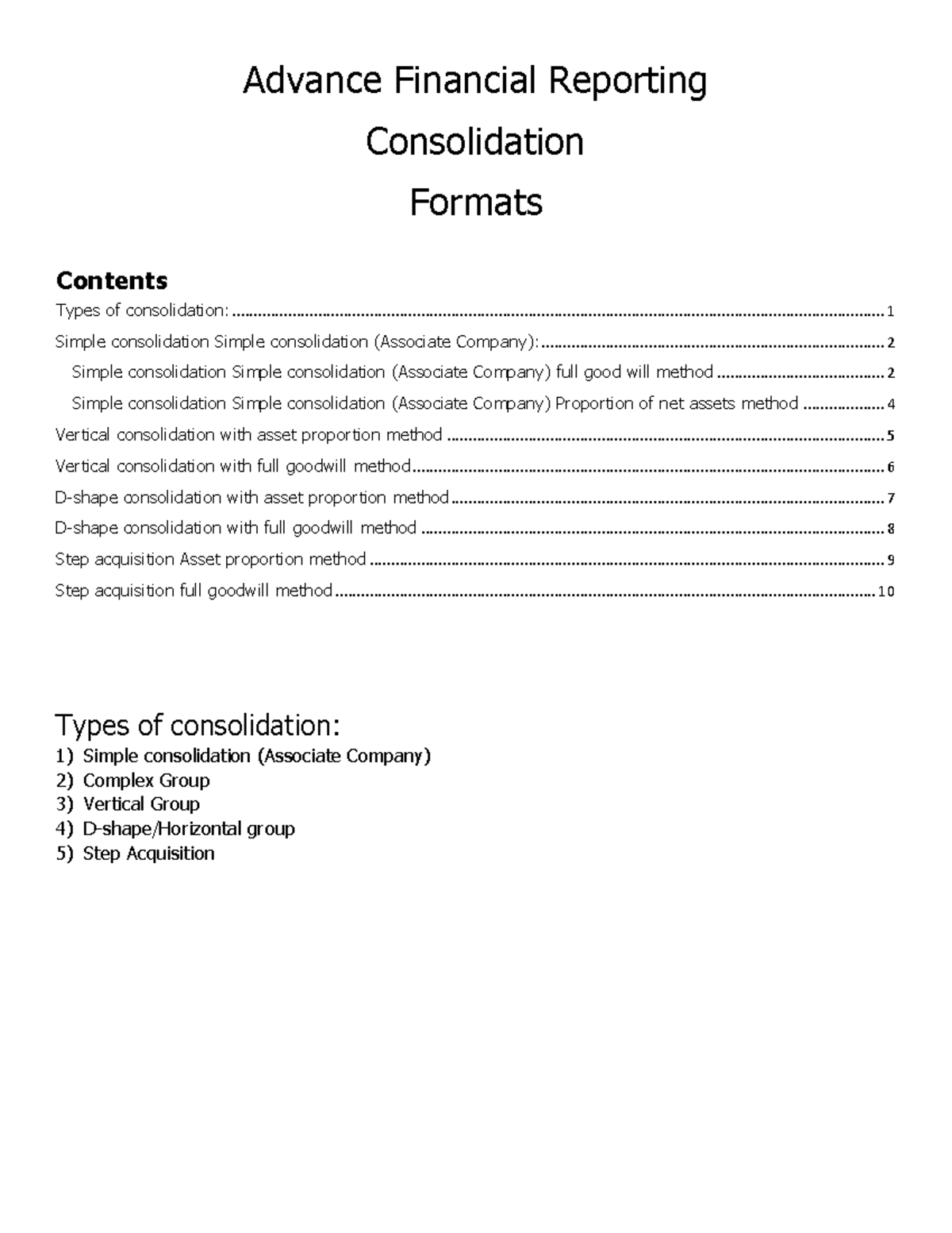 Consolidation notes - Advance Financial Reporting Consolidation Formats ...