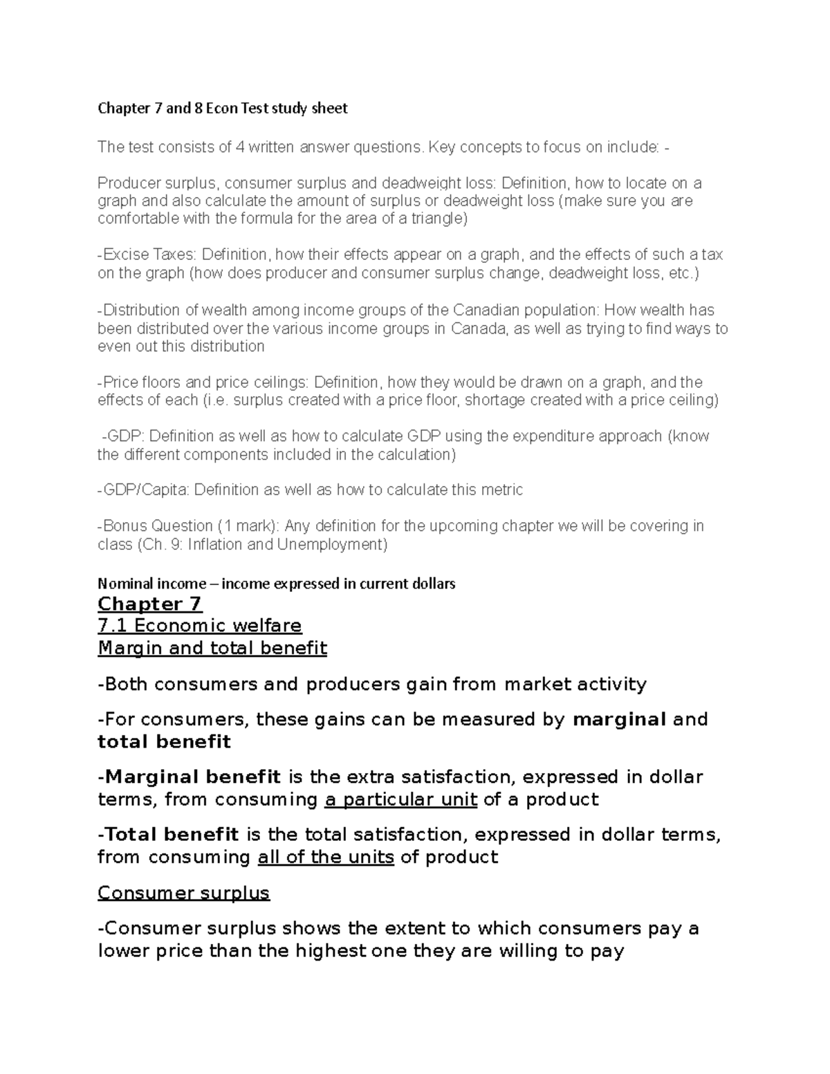 Chapter 7 and 8 Econ Test study sheet Chapter 7 and 8 Econ Test study