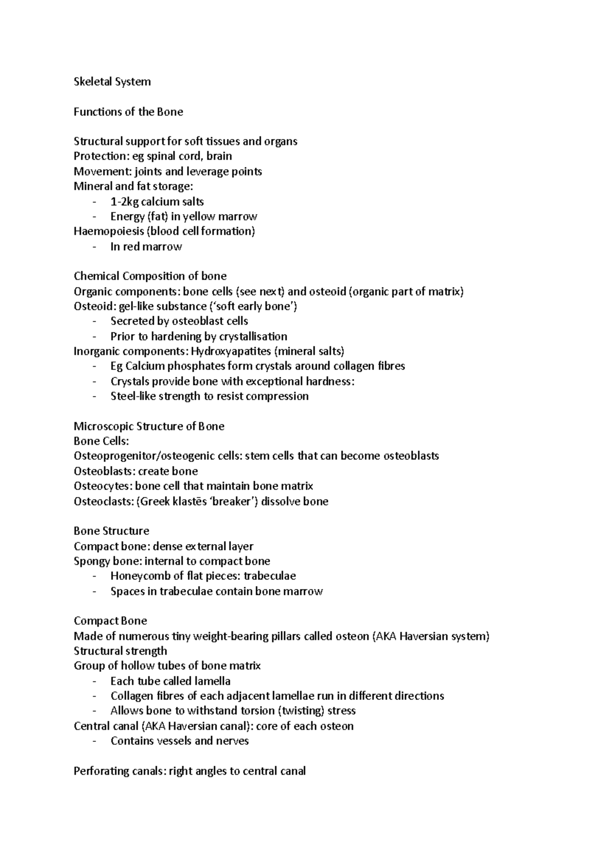 Skeletal System - Lecture notes 2-3 2 - Skeletal System Functions of ...