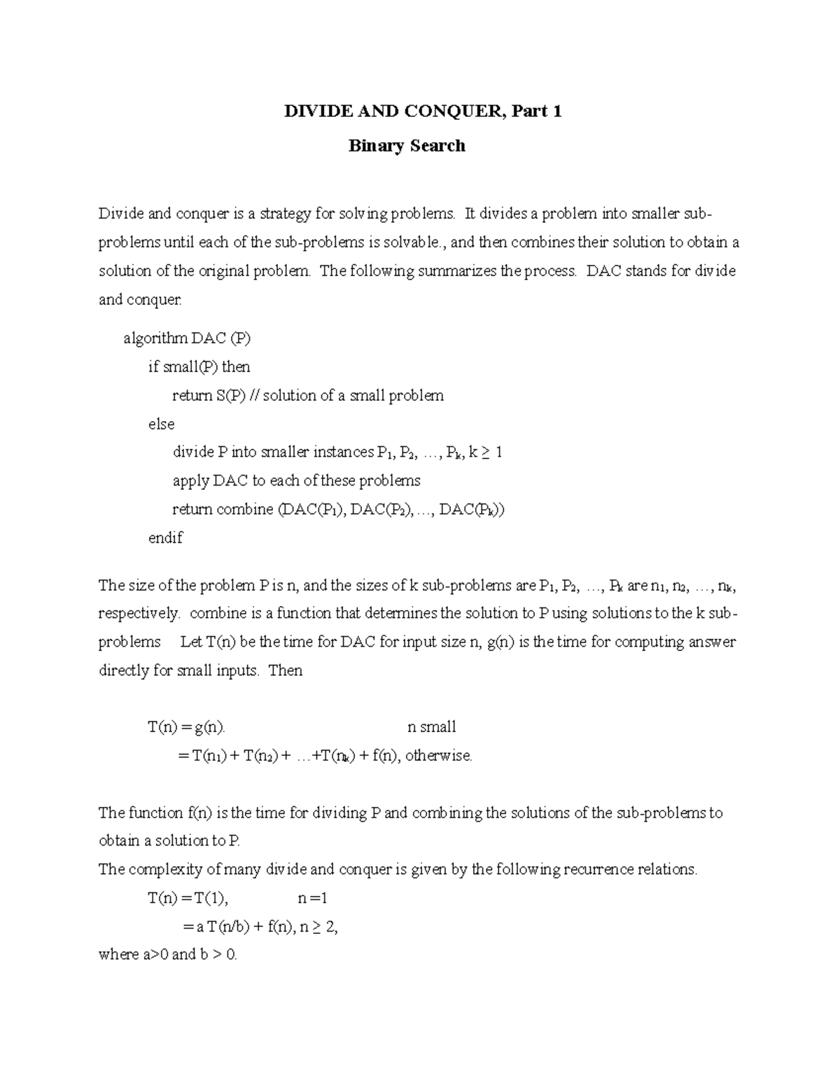 Divide AND Conquer, Part 1, Binary Search - DIVIDE AND CONQUER, Part 1 ...