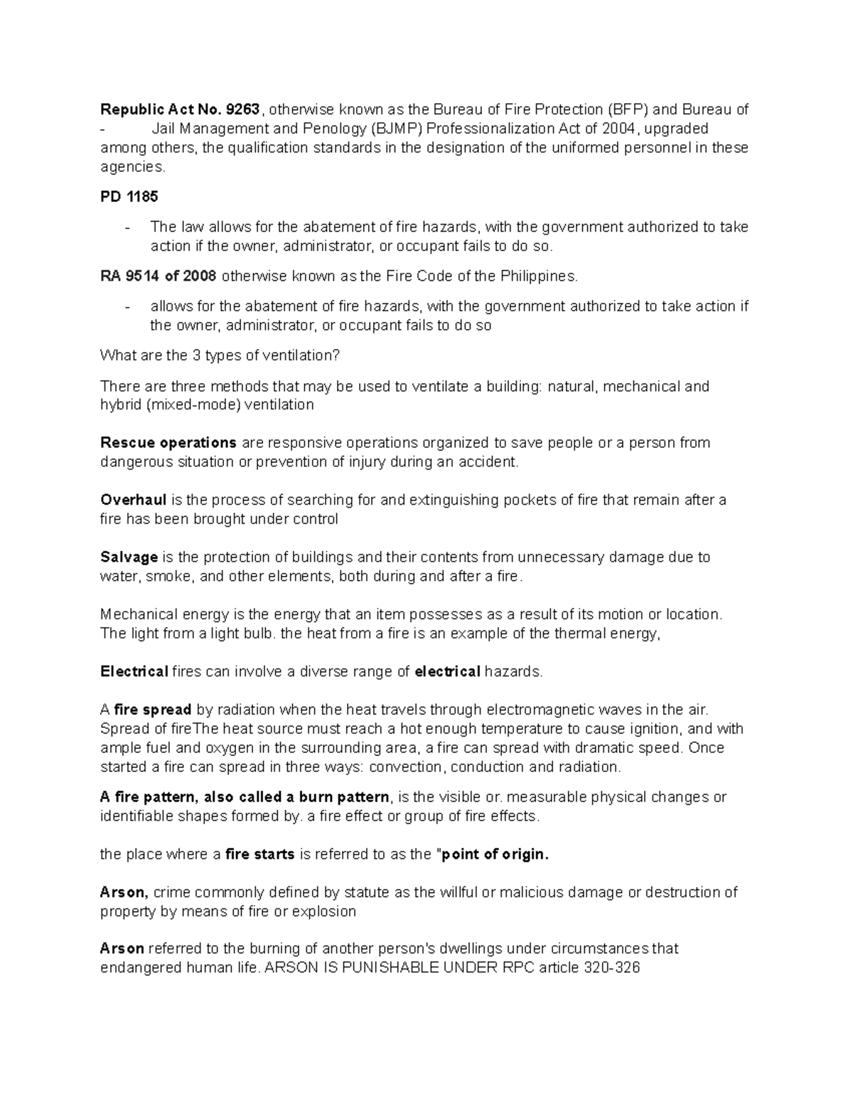 Arson reviewer pointers - Republic Act No. 9263, otherwise known as the ...