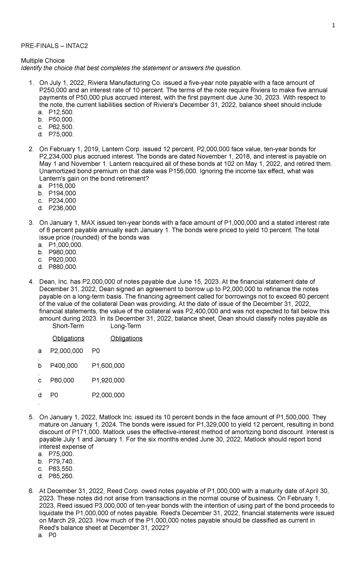 PRE- Finals- Intac 2 - Reviewer - PRE-FINALS – INTAC Multiple Choice ...