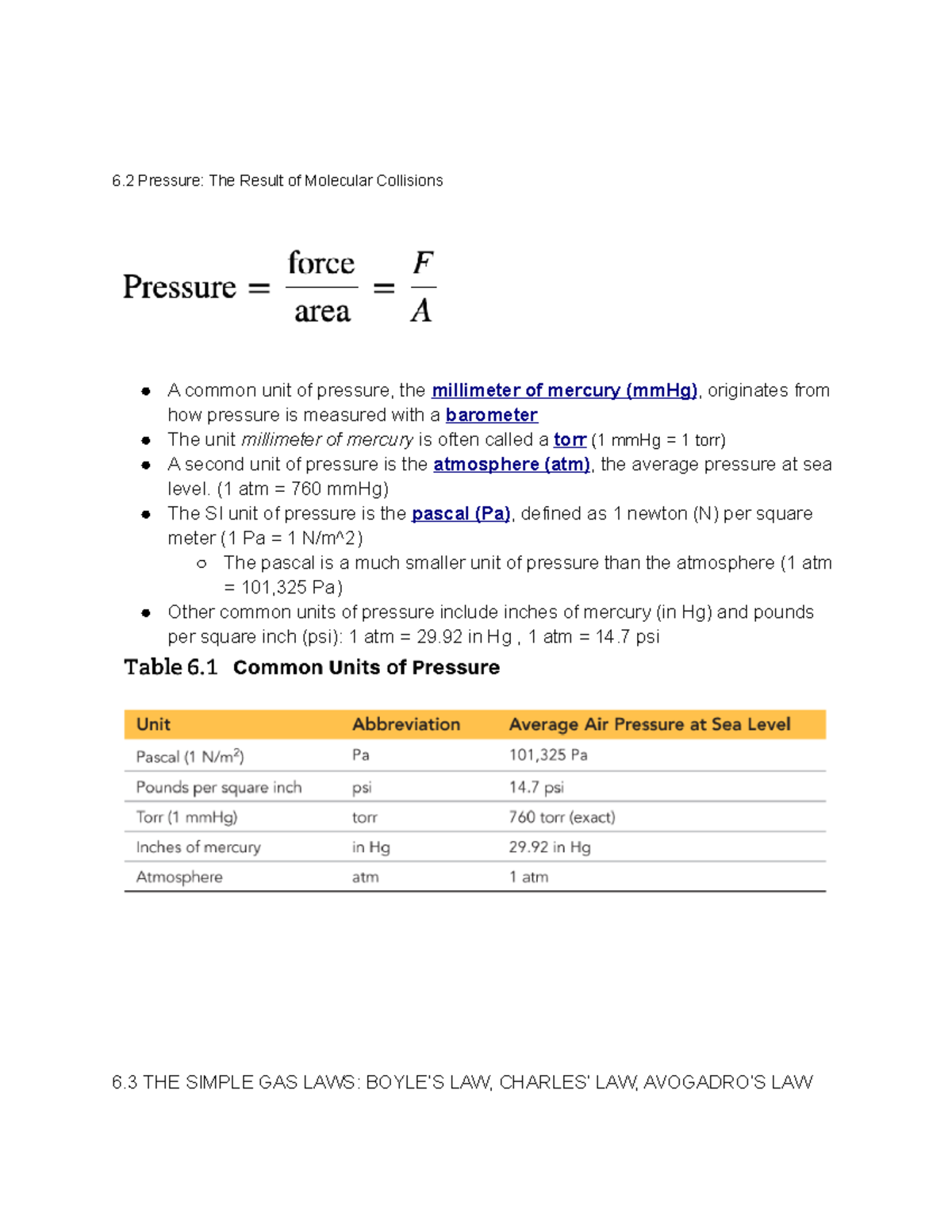 Pearson chapter 6 - 6 Pressure: The Result of Molecular Collisions A ...