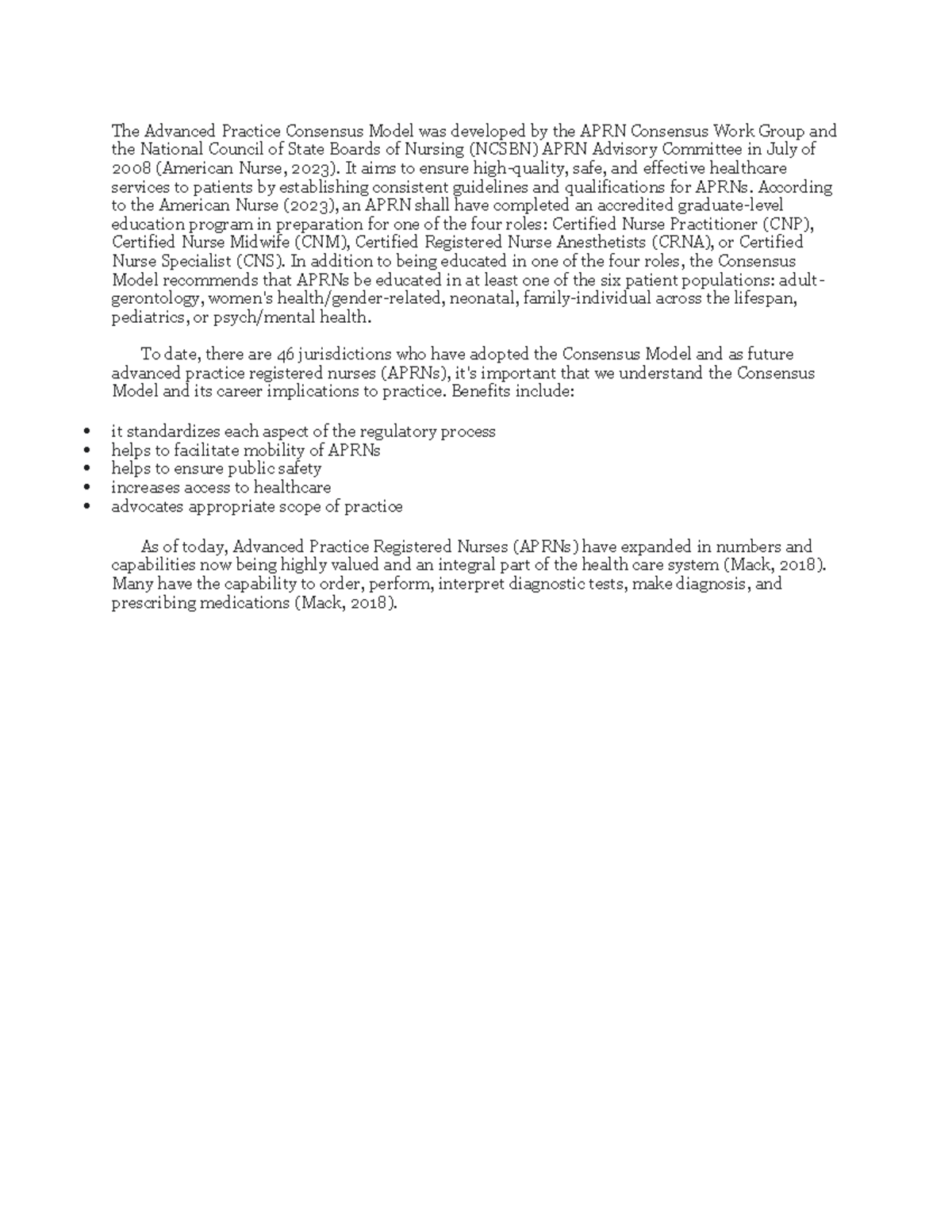 Dis 2 - DIS - The Advanced Practice Consensus Model was developed by ...