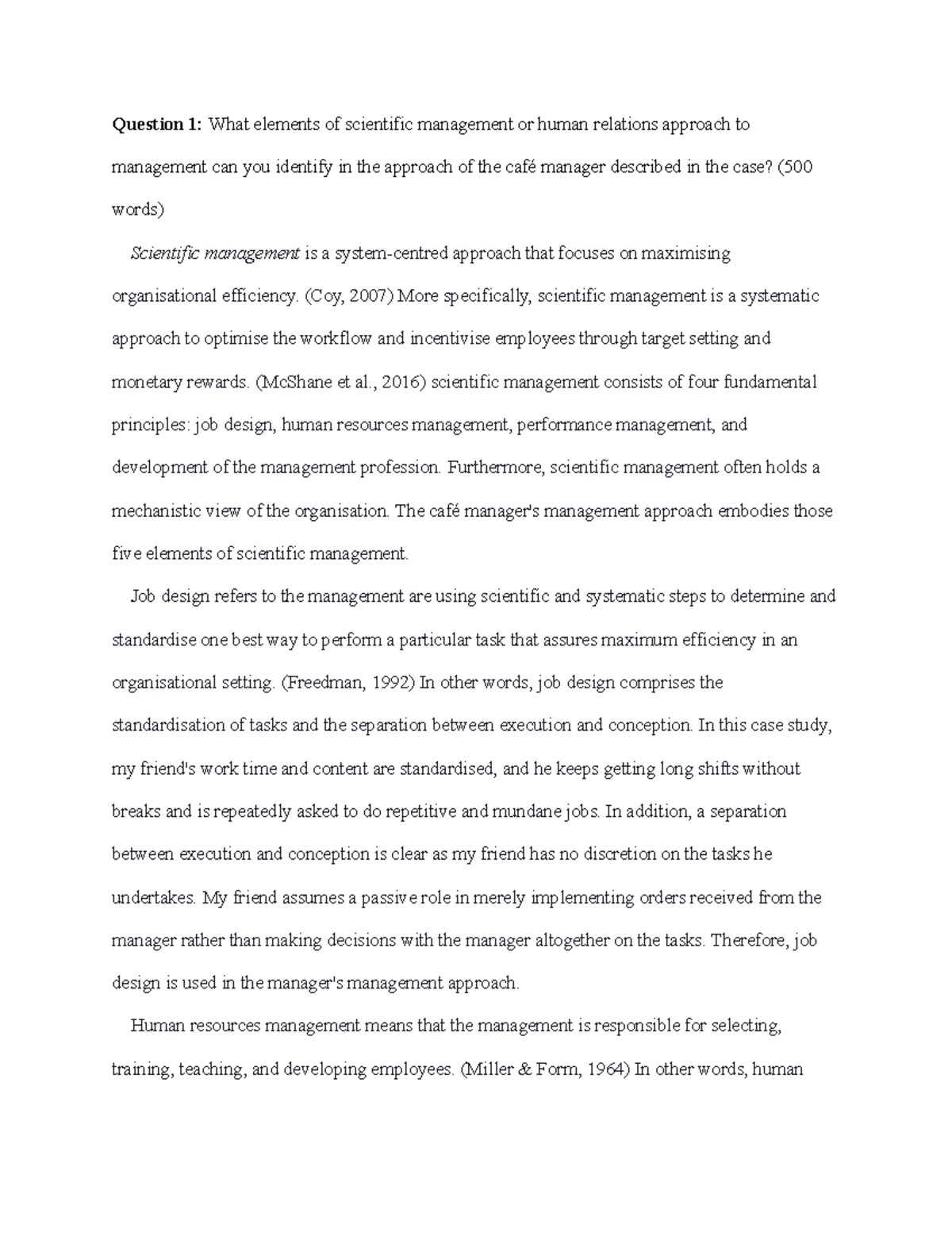 Assignment 1 question 1 what elements of scientific management or