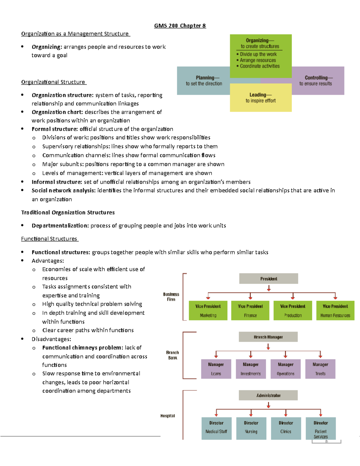 GMS 200 Chapter 8 - Lecture notes 8 - Organization as a Management ...