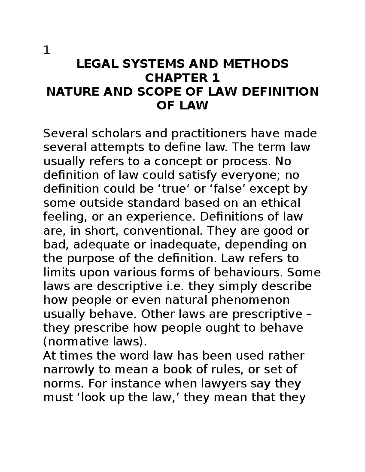 390511211 Legal System Notes 1 LEGAL SYSTEMS AND METHODS CHAPTER 1