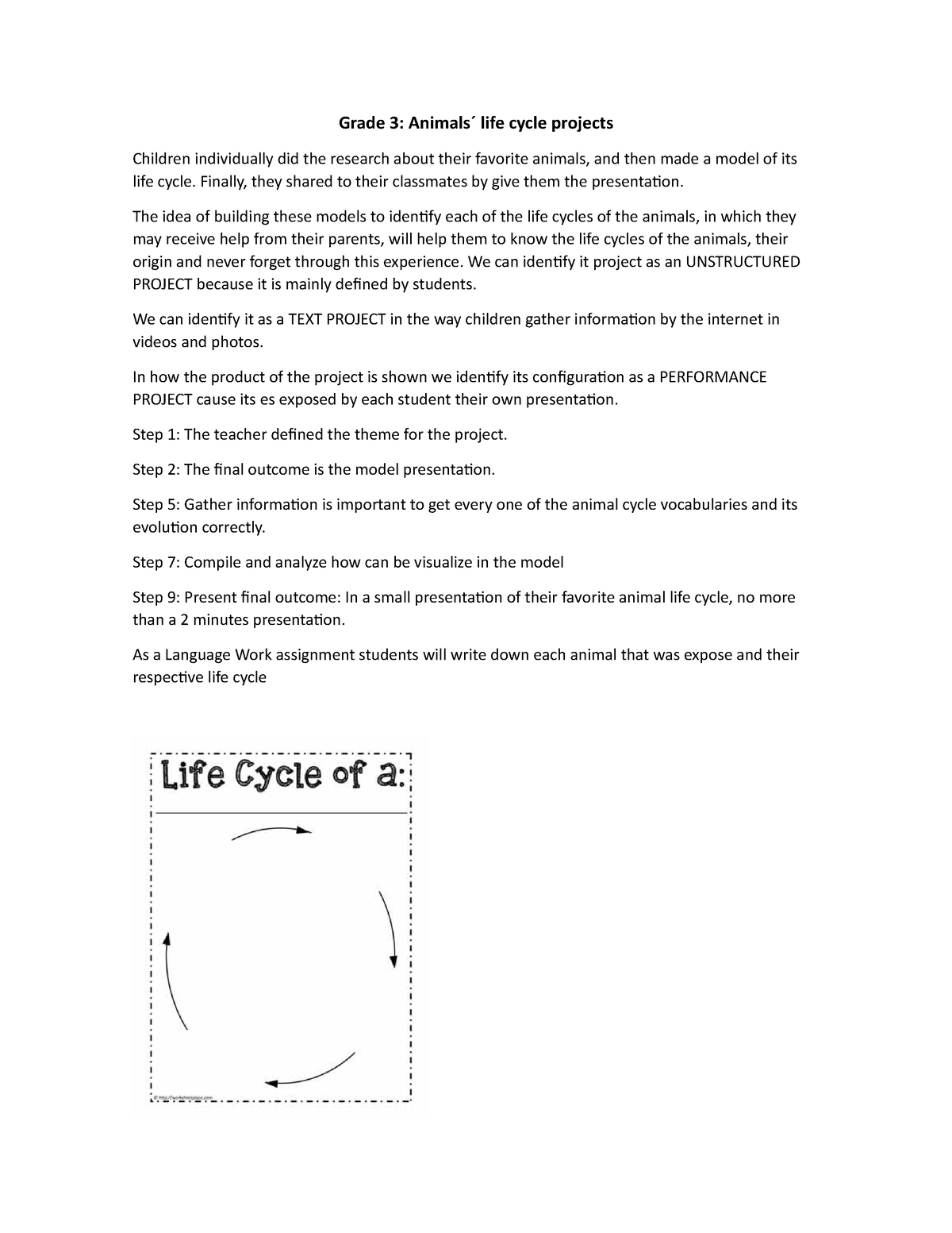 Animal life cycle - preuba - Grade 3: Animals ́ life cycle projects