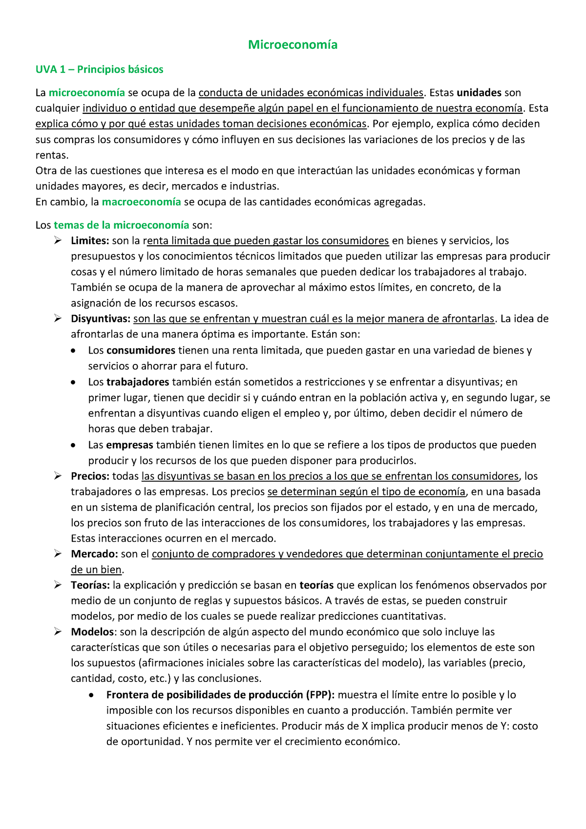 Microeconomía - Resumen - MicroeconomÌa UVA 1 – Principios B·sicos La ...