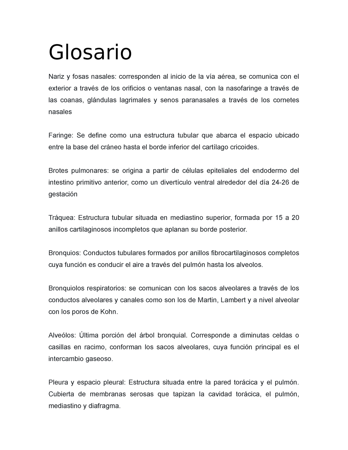 Glosario - Glosario Nariz Y Fosas Nasales: Corresponden Al Inicio De La ...