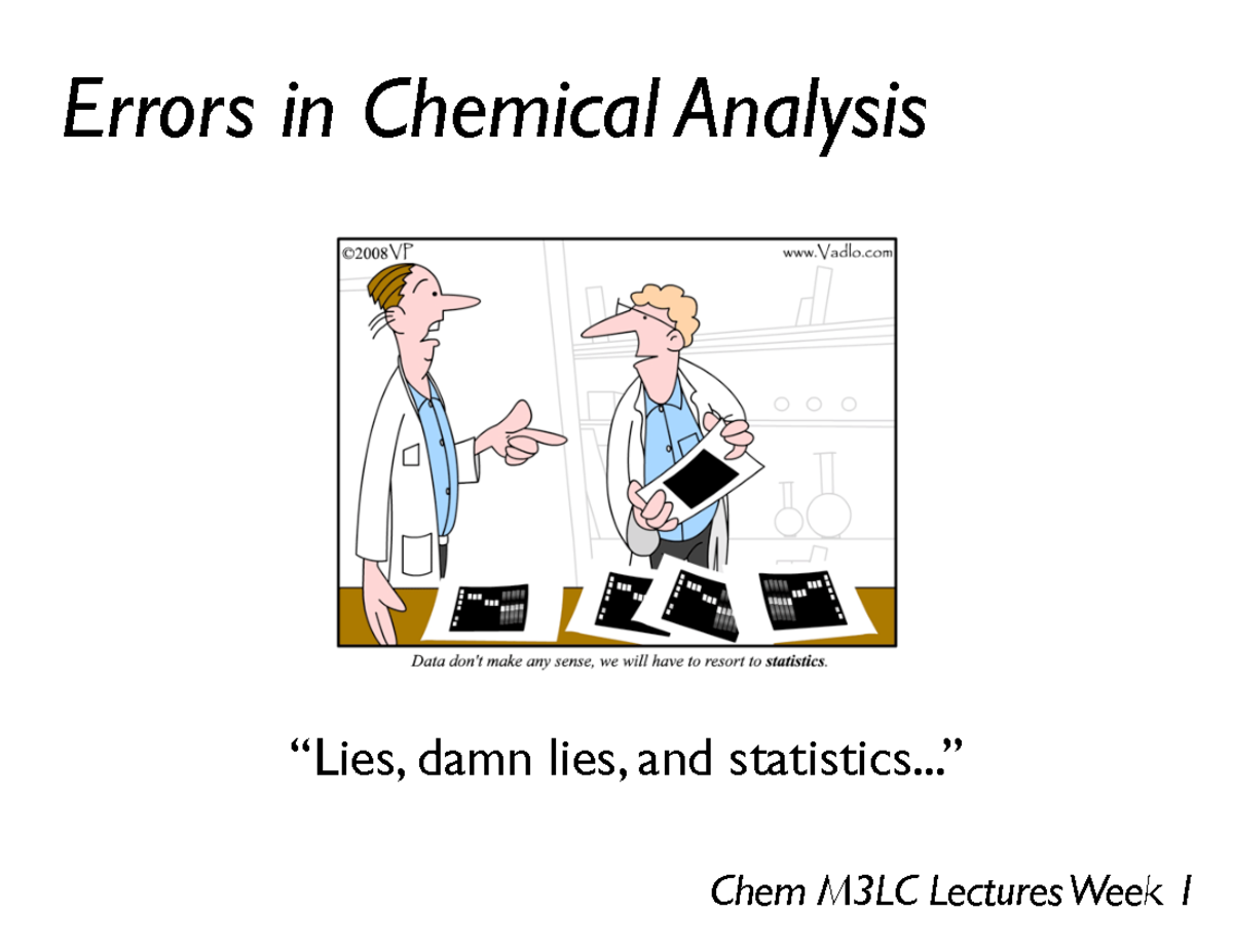 Lecture Week 1F2019 Chemical Analysis And measurements Errors in