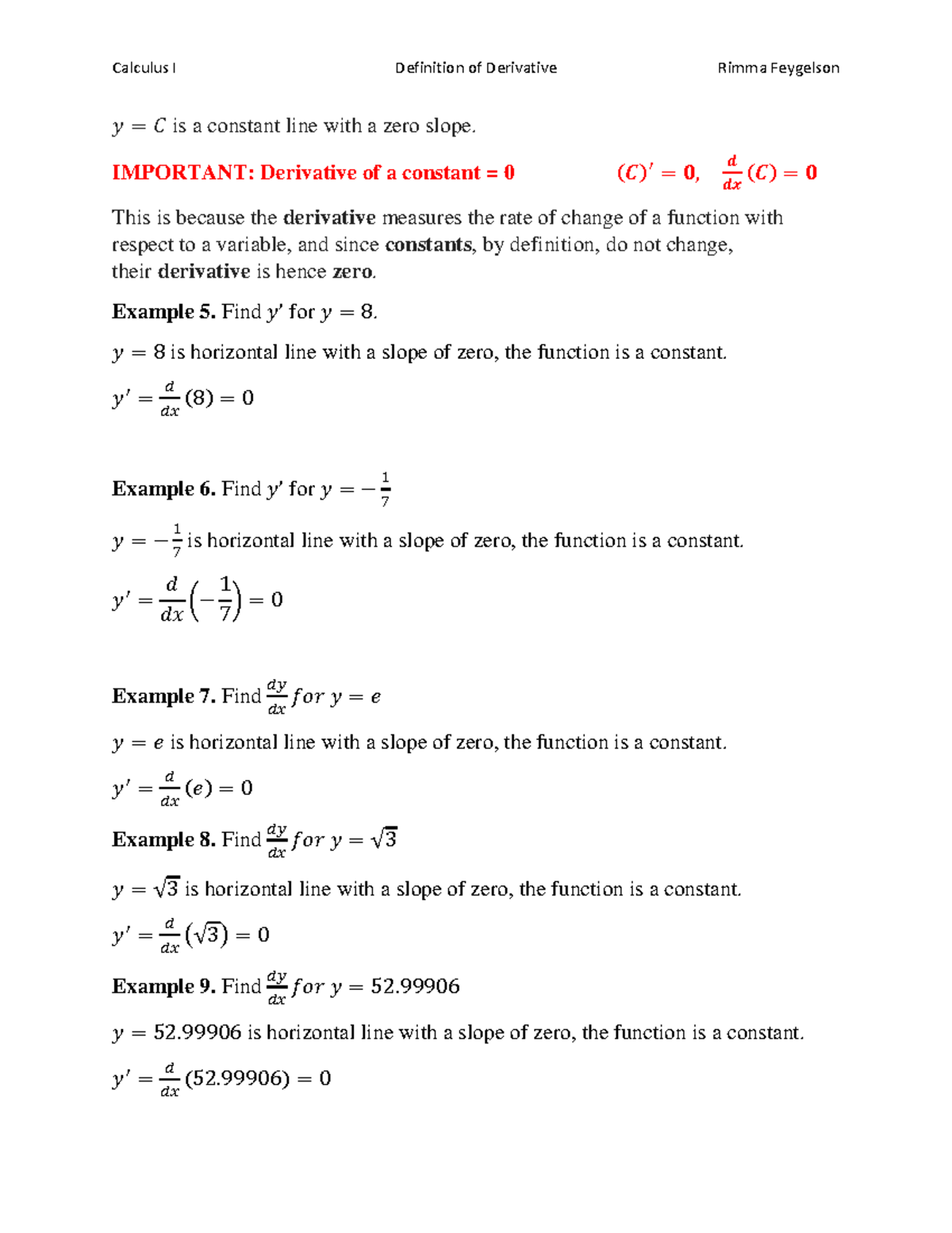 3.2 Derivate Formulas p1 - Calculus I Definition of Derivative Rimma ...