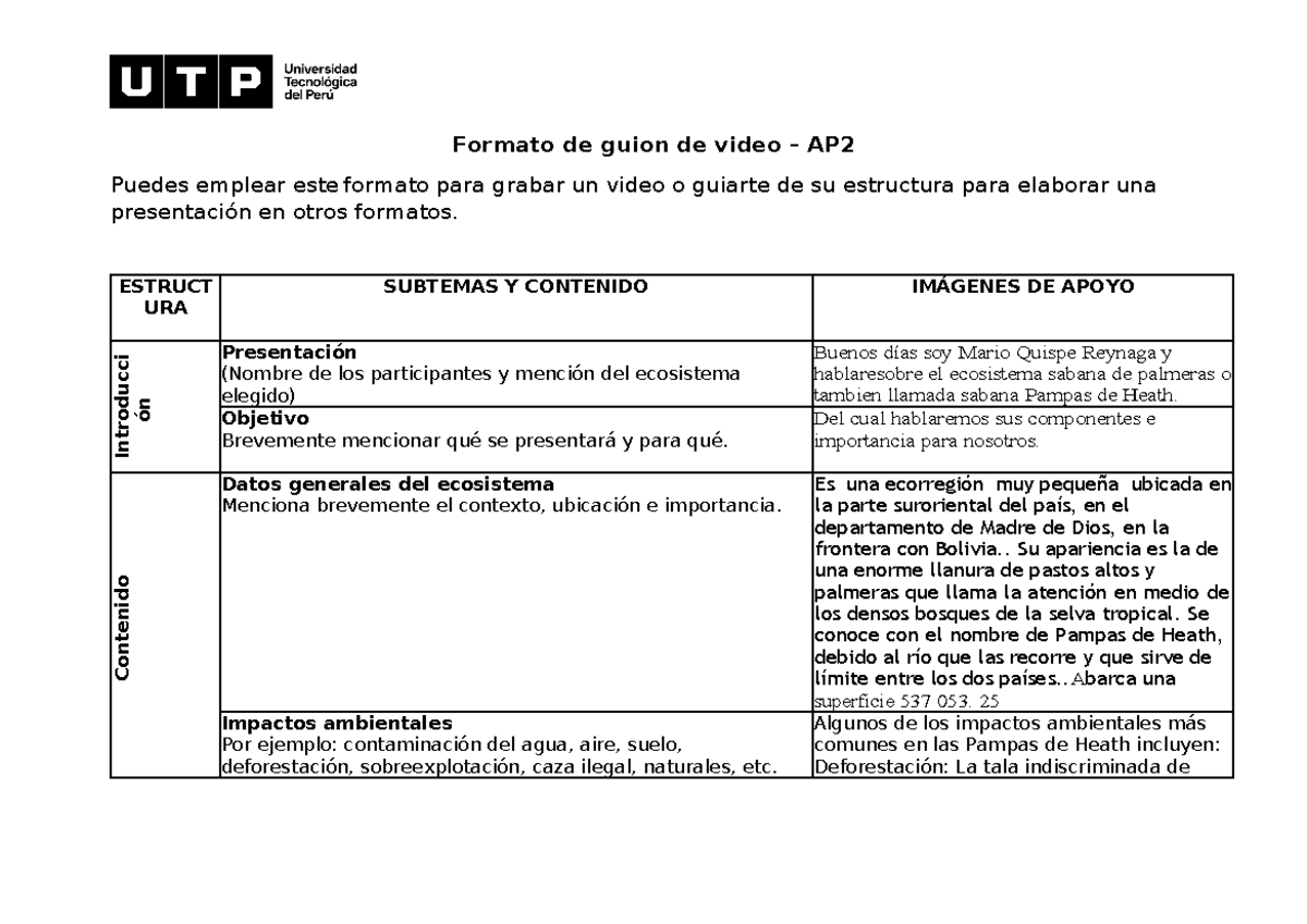 Semana 11 - Word - Formato de guion de video AP2 - Formato de guion de
