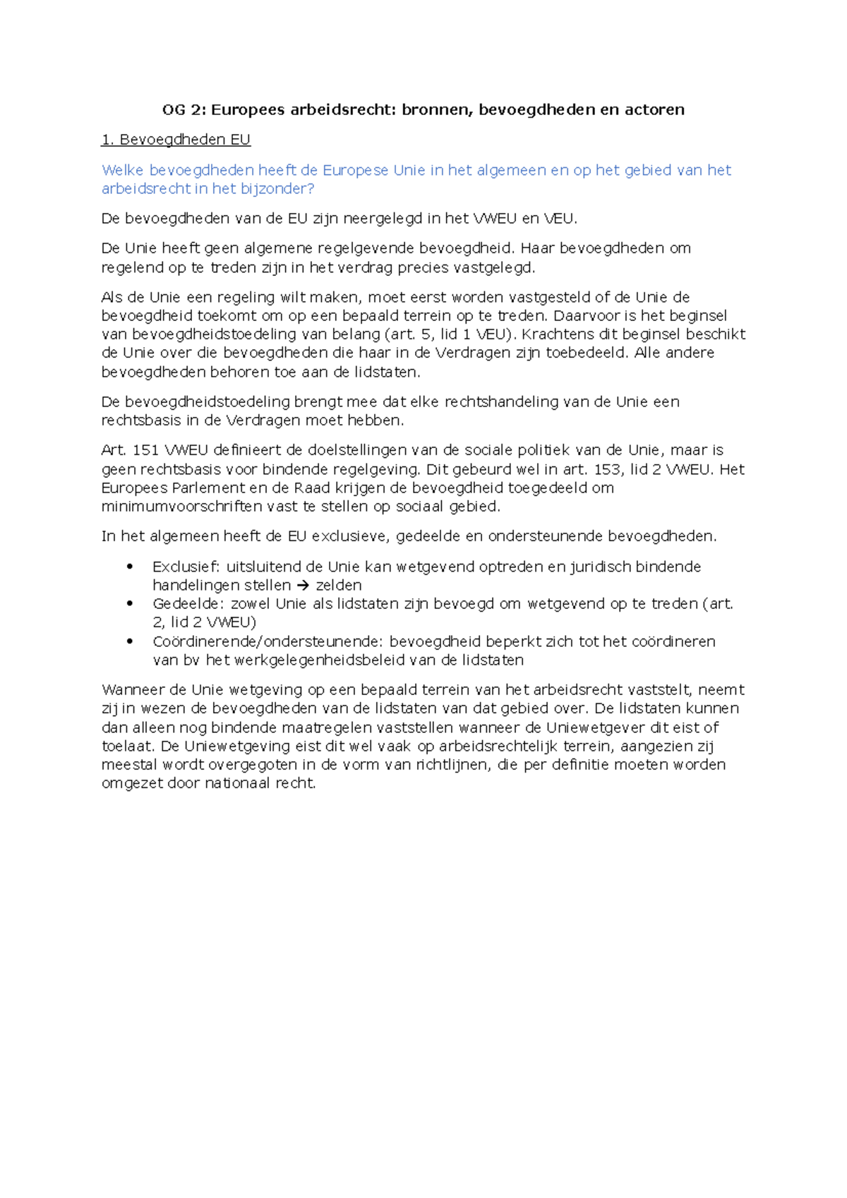 Onderwijsgroep 1 Arbeidsrecht Europees - OG 2: Europees Arbeidsrecht ...