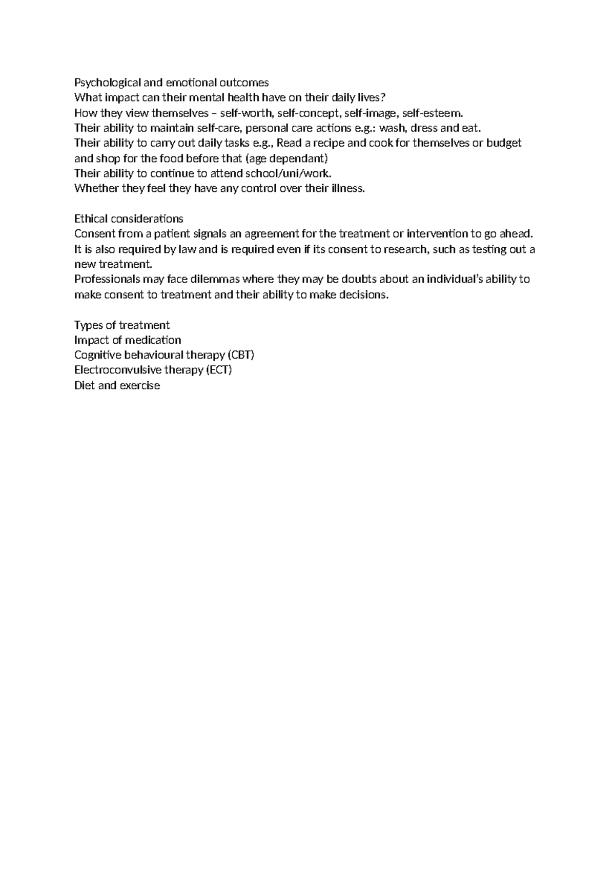 Unit 20 class notes Psychological and emotional What impact