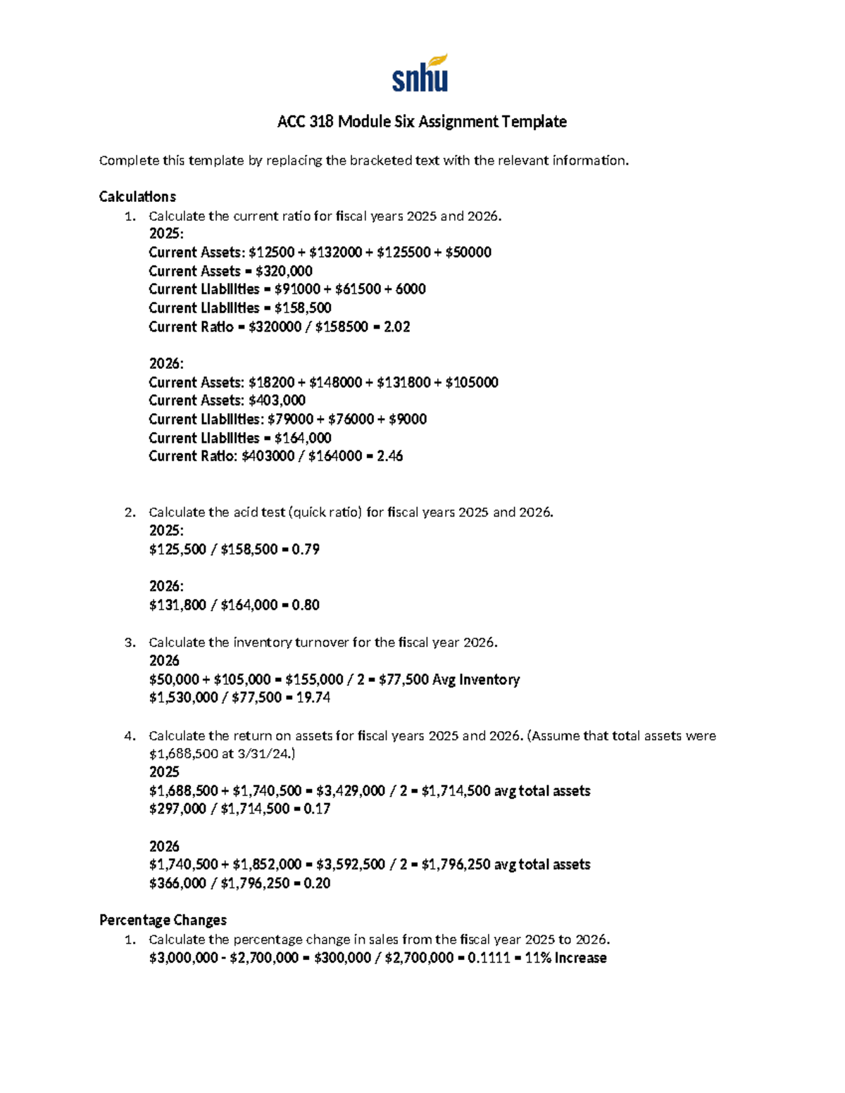 ACC 318 Module Six Ratios - ACC 318 Module Six Assignment Template ...