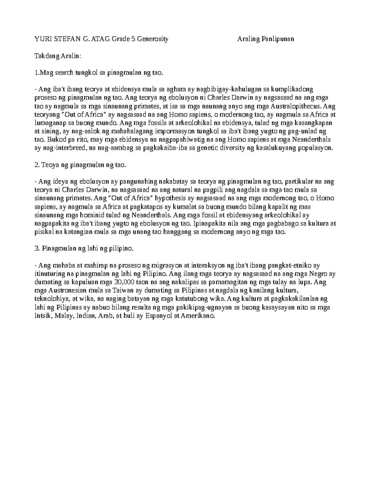 Untitled 1 - Filipino - YURI STEFAN G. ATAG Grade 5 Generosity Araling ...