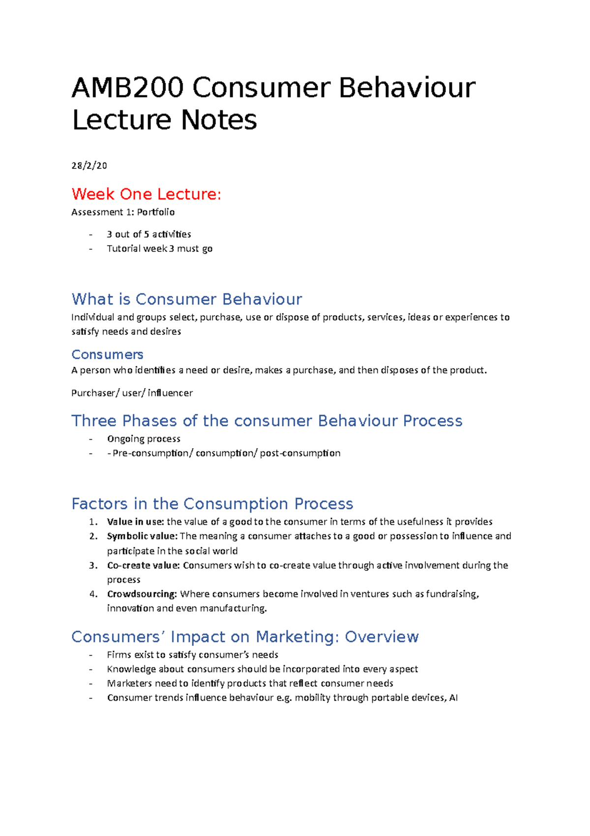 AMB200 Consumer Behaviour Lecture Notes - AMB200 Consumer Behaviour ...