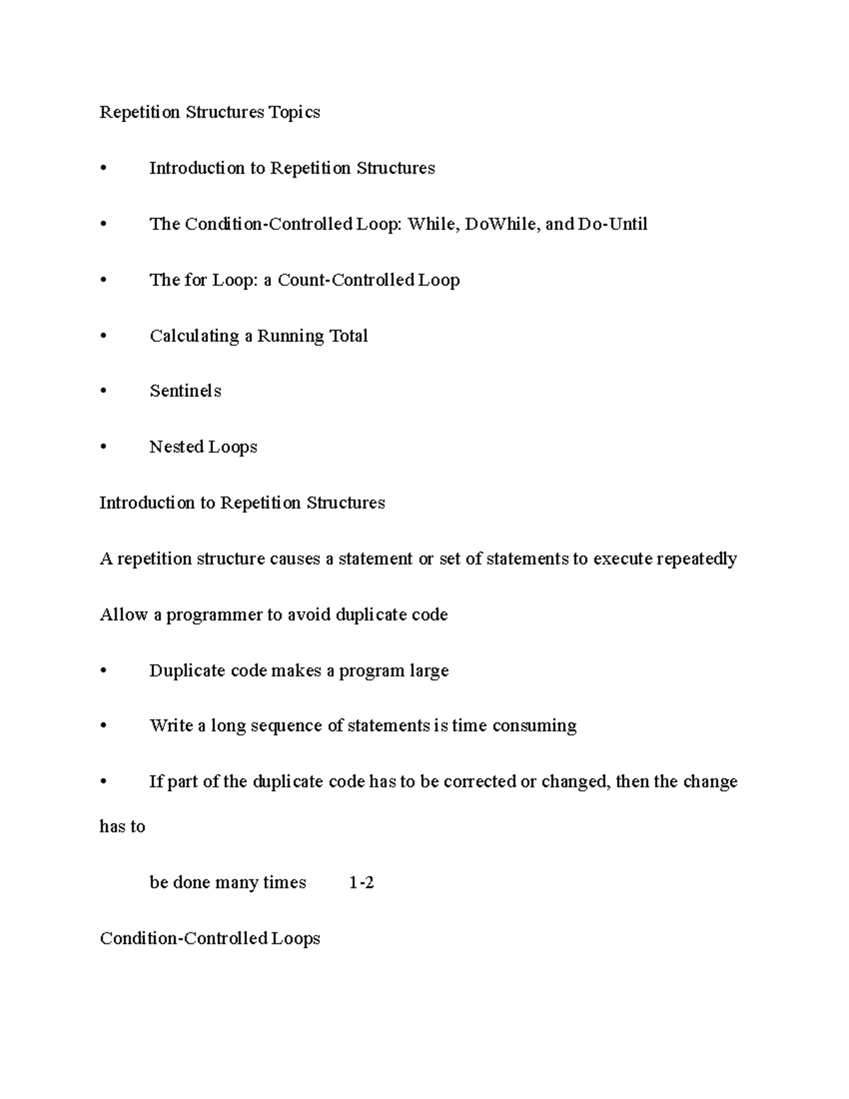 Repetition Structures Topic 1 - Repetition Structures Topics ...