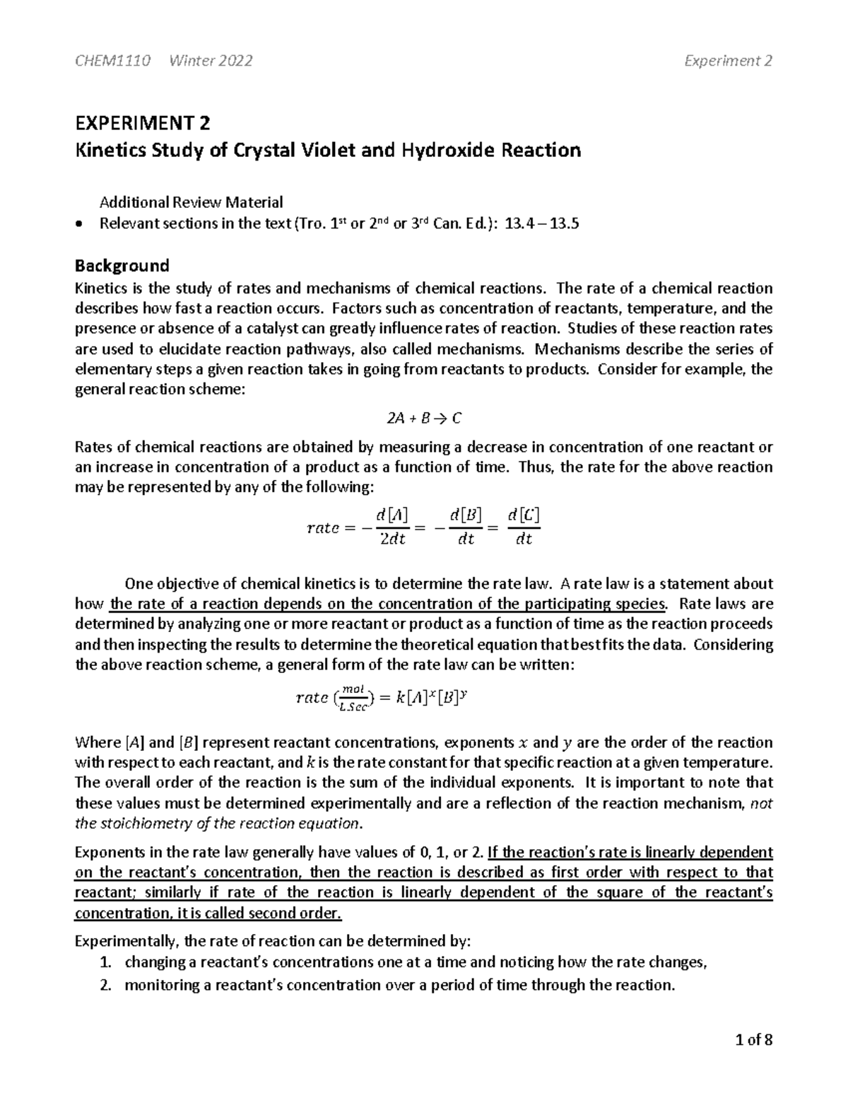 study of crystal violet EXPERIMENT 2 Study of