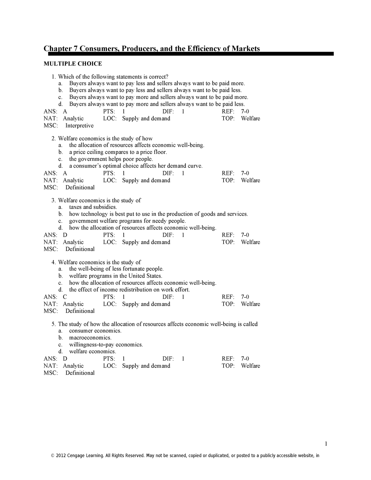 Chapter 7 Consumers, Producers, And The Efficiency Of Markets - © 2012 ...