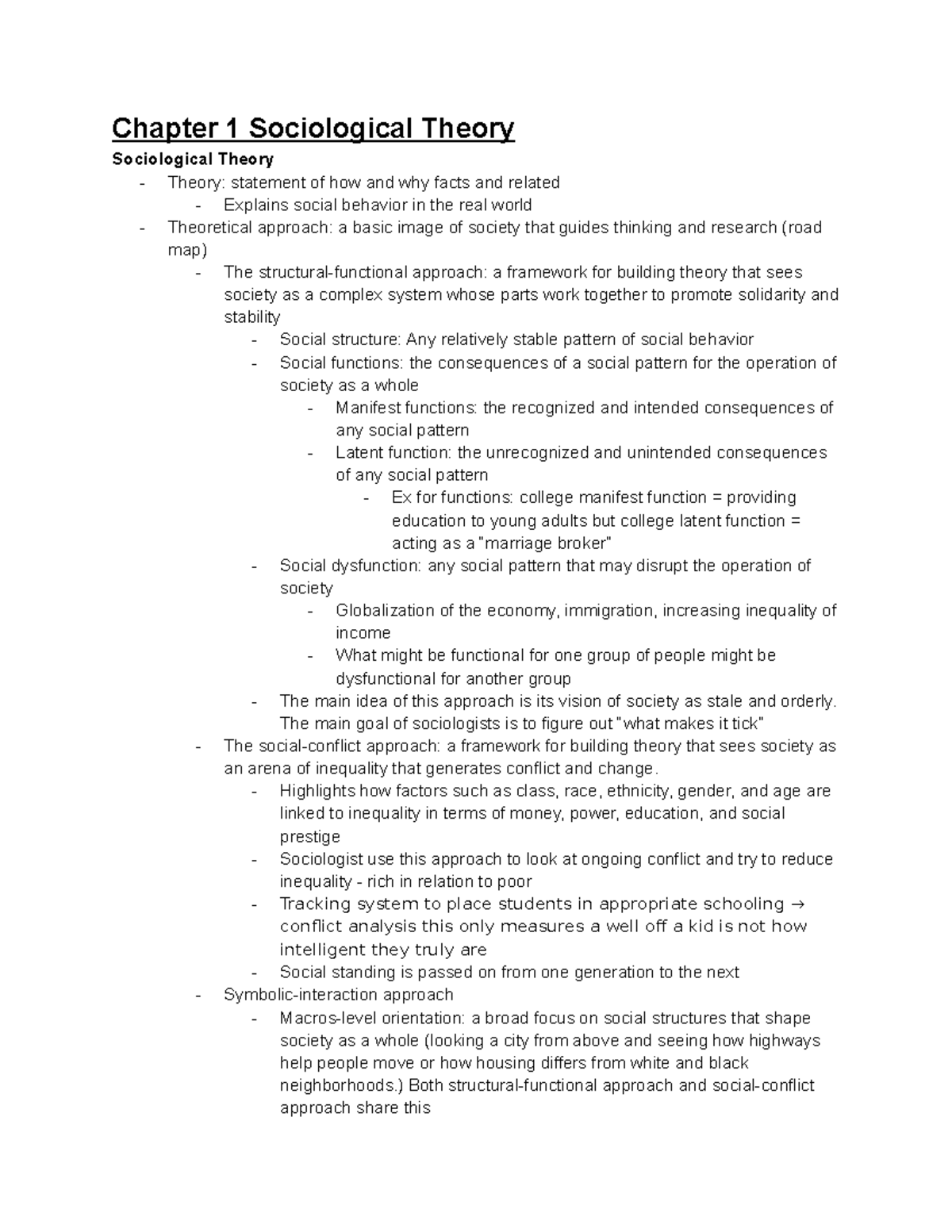 Reading Notes Chapter 1-4 - Chapter 1 Sociological Theory Sociological ...