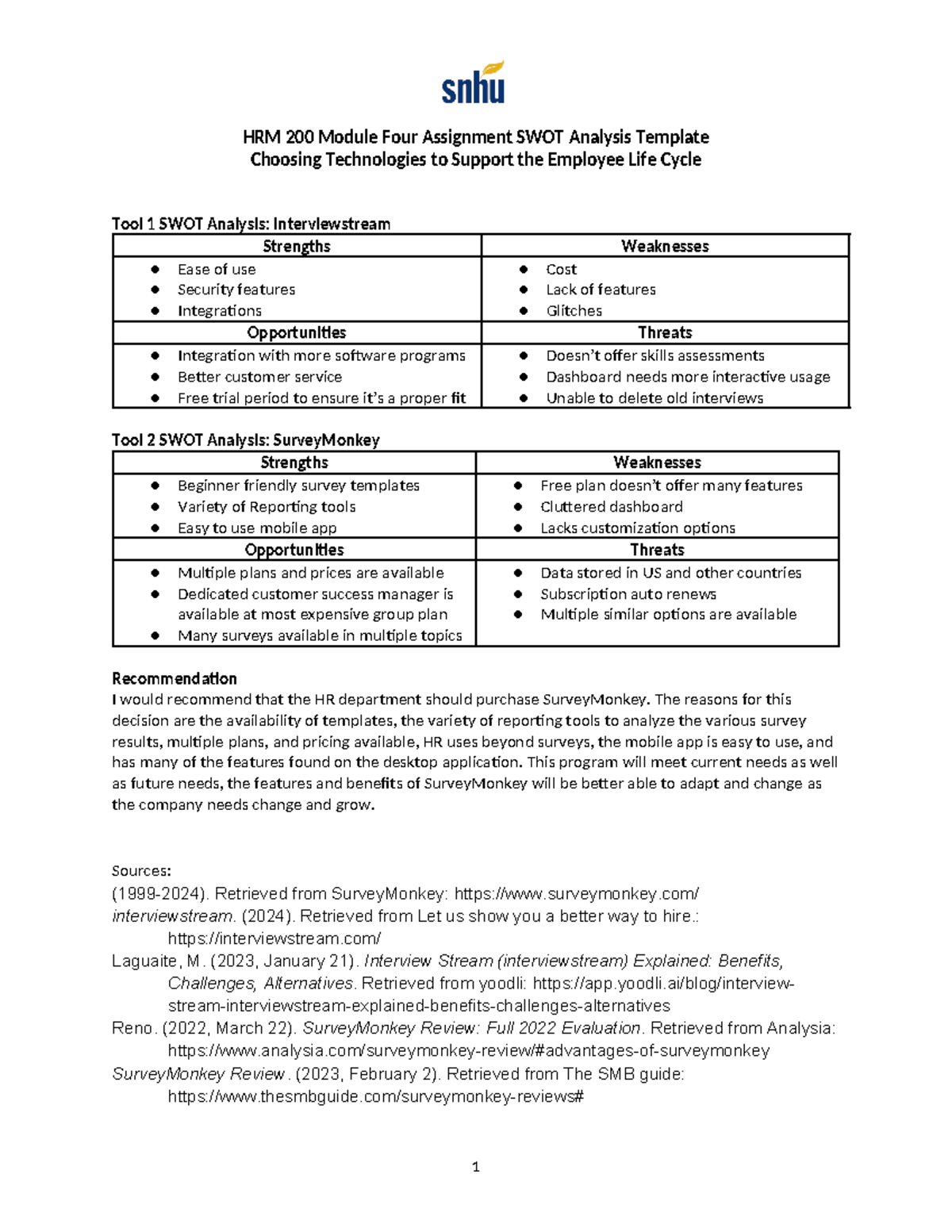 HRM 200 Module Four Assignment SWOT Analysis Template - The Reasons For ...