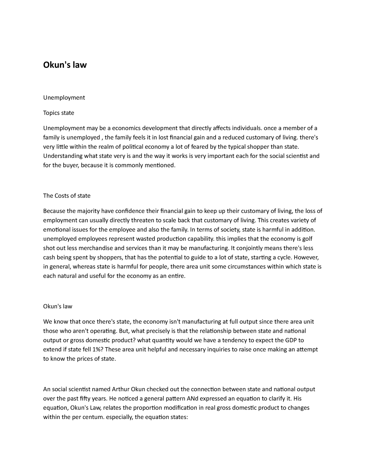 Okun's Law-notes - Okun's Law-notes. - Okun's Law Unemployment Topics ...