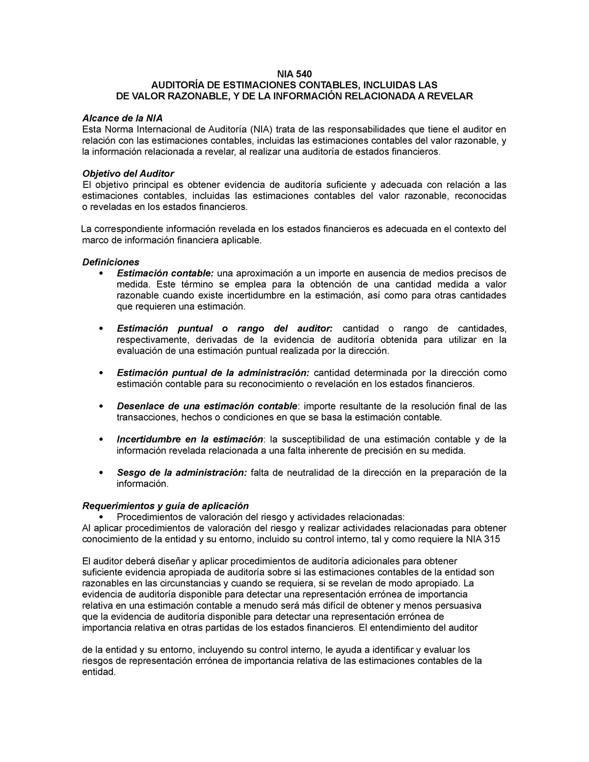 Nia 540 Nia 540 Nia 540 AuditorÍa De Estimaciones Contables Incluidas Las De Valor 3872