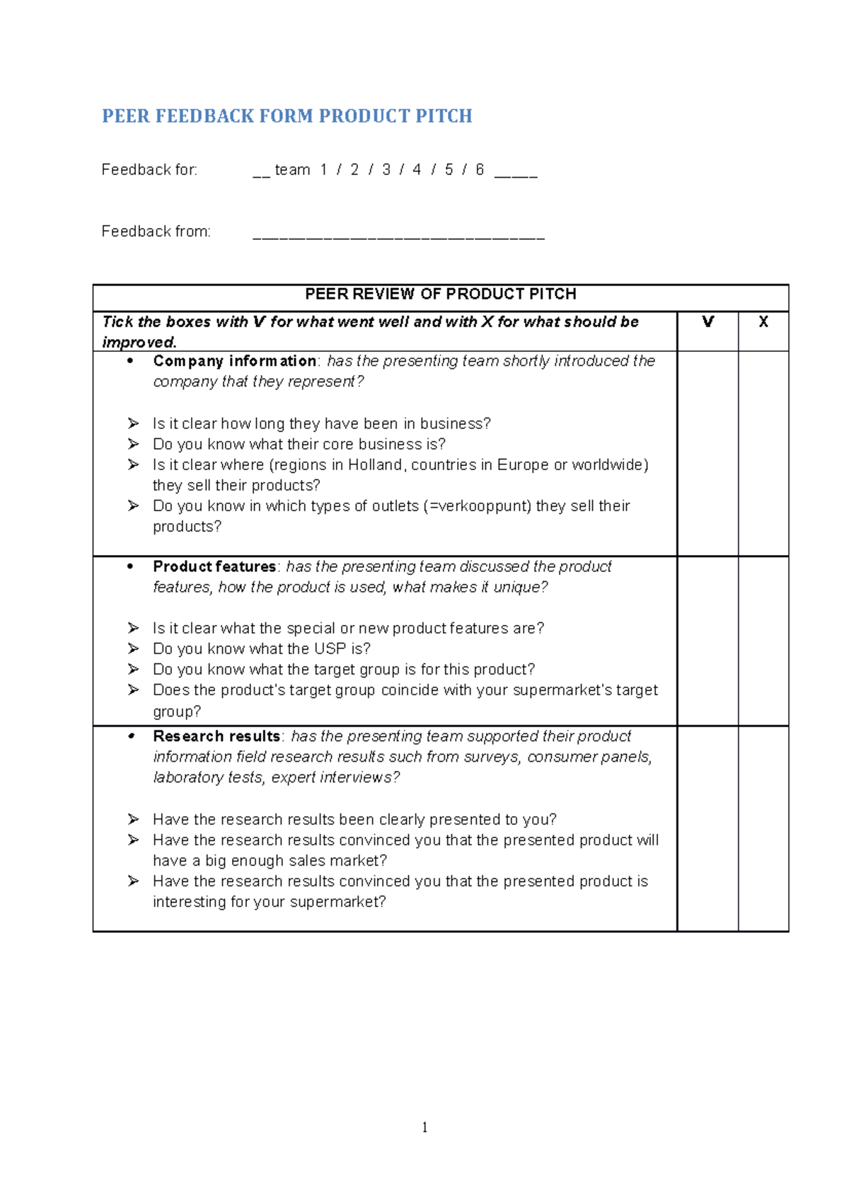 OE37 Eng5 PEER Feedback Product Pitch PEER FEEDBACK FORM PRODUCT