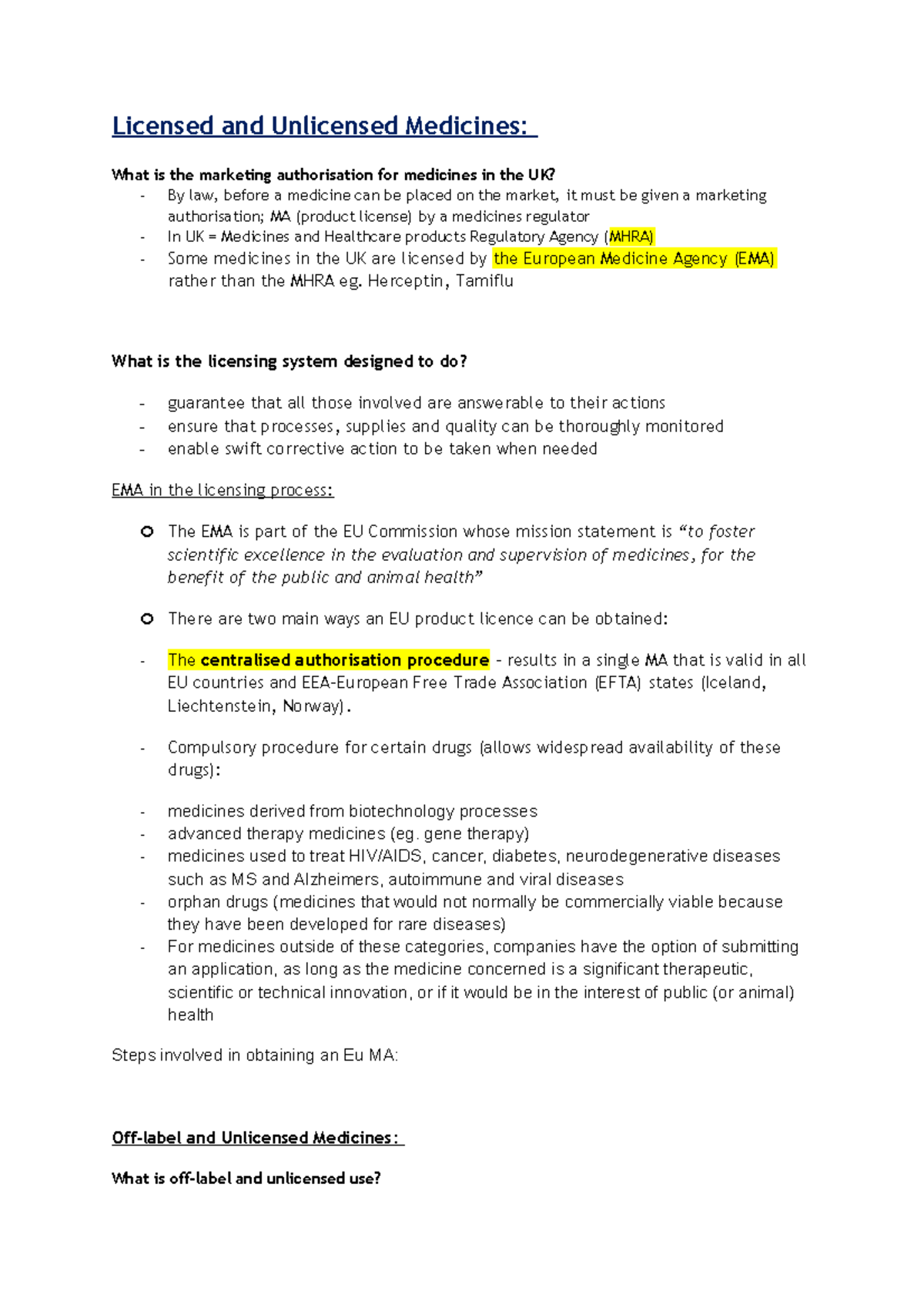 Licensed and Unlicensed Medicines - Herceptin, Tamiflu What is the ...