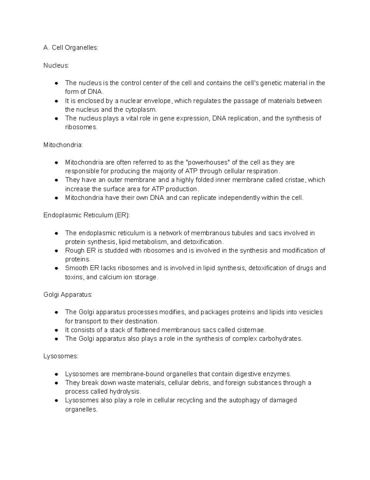 AP Bio 3 - AP BIO NOTES - A. Cell Organelles: Nucleus: The nucleus is ...