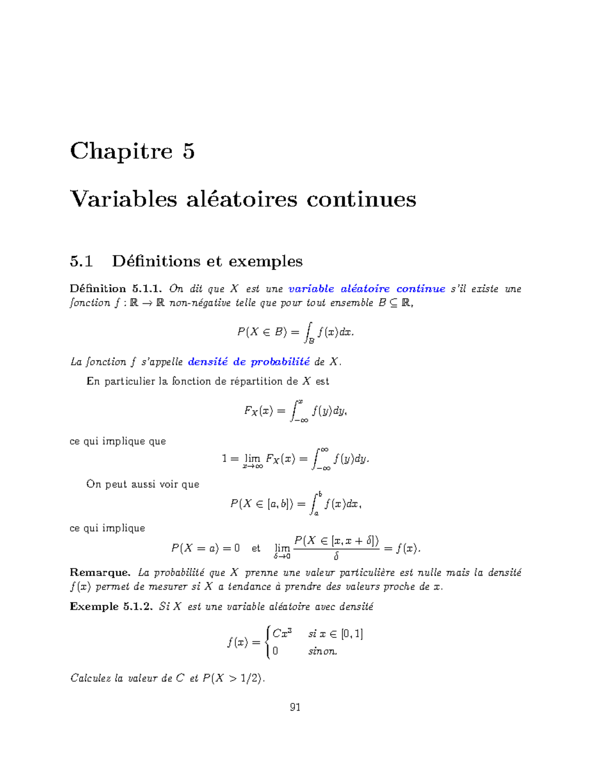 Chapitre 5 - Variables Aléatoires Continues - Chapitre 5 Variables ...