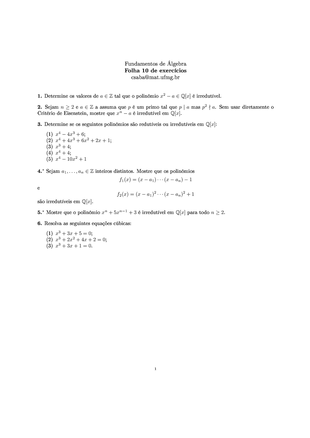 11º Lista De Fundamentos De álgebra - Fundamentos De Álgebra Folha 10 ...