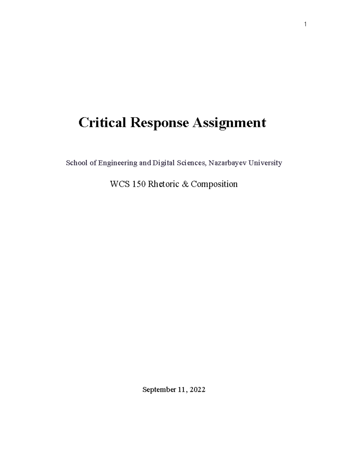 CRA - Critical Response Assignment, languages - Critical Response ...