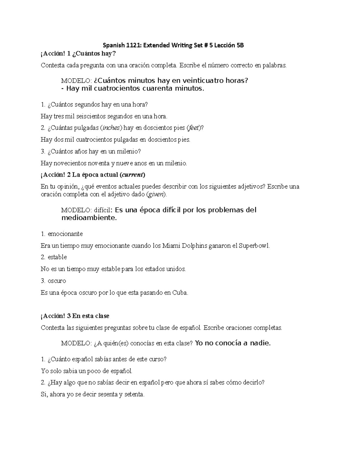 SPN 1121 Extended Writing Homework Set 5 Spanish 1121 Extended